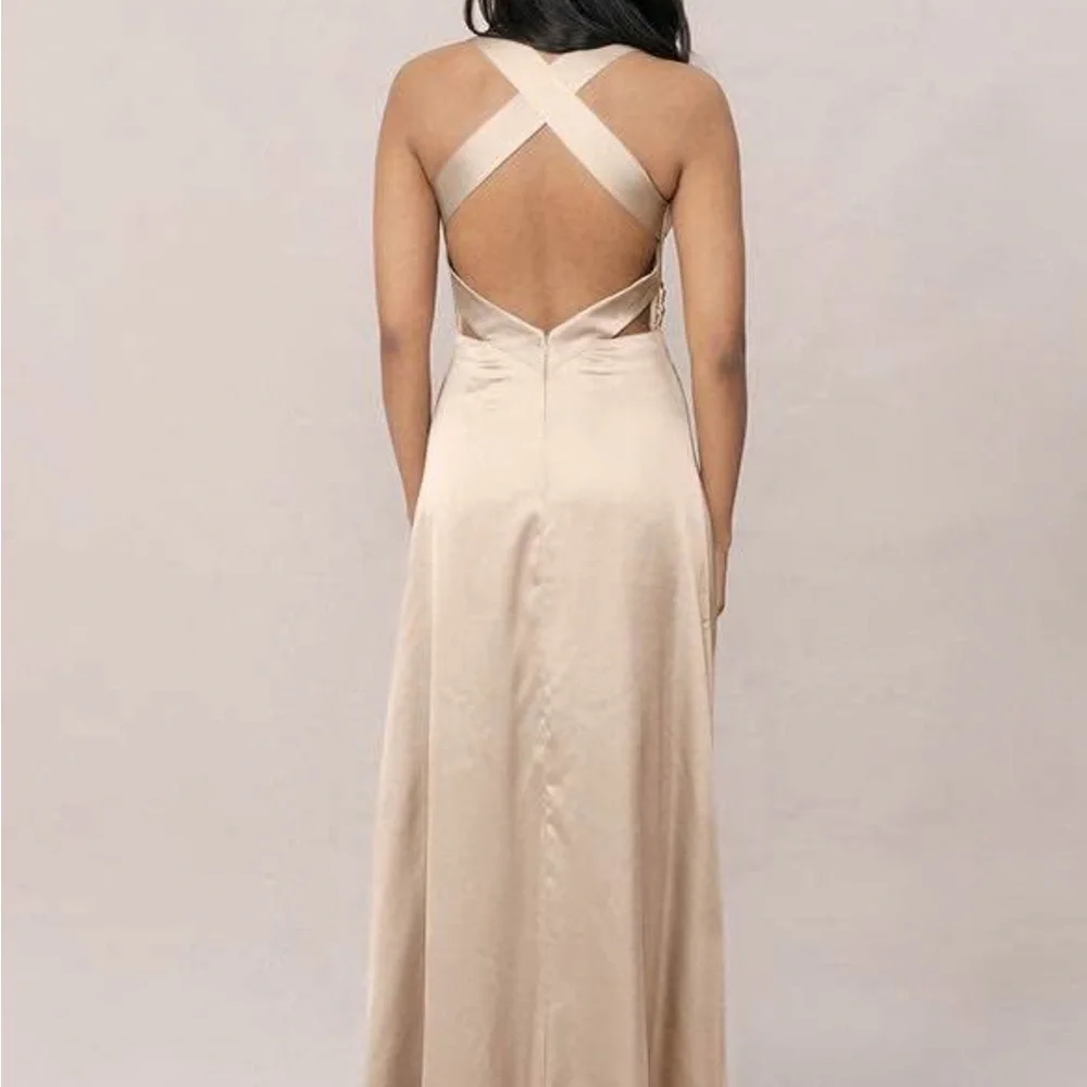 NWT Elegant Tan Maxi Dress - Picture 2 of 7